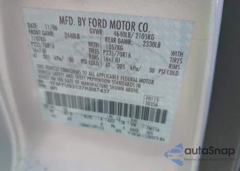 2007 Ford Escape Xlt/Xlt Sport z USA, uszkodzony, nr VIN 1FMYU93137KB87437